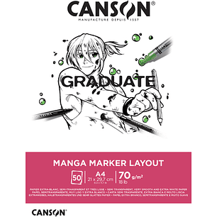 Canson Graduate Manga Layout Bloc Encolado de 20 Hojas A4 - 70g - Extraliso - Color Blanco