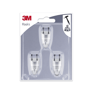 3M Pack de 3 Ganchos para Clavar - Formato S - Soporta hasta 2.5kg - Color Gris Metalizado