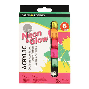 Daler Rowney Simply Pack de 6 Pinturas Acrilicas 12ml - Colores Surtidos Neon