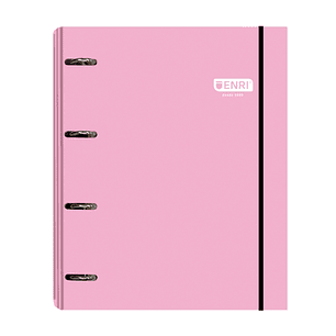 Enri Carpeta de Anillas A4+ con Recambio de 100 Hojas 80gr Cuadricula 5x5 con Bandas de Color - 4 Anillas 35mm - Tapa Extradura Brillante - Color Rosa