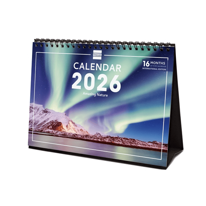 Finocam Calendario de Sobremesa Internacional - Anual 2026 - Imagenes Variadas - 210x70x155mm - Tematica de Naturaleza 1