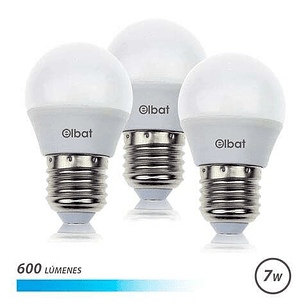 Elbat Pack 3 Bombillas - Potencia 7W - Lumenes 600 - Tipo de Luz 6500K Luz Fria - Casquillo E27 - Angulo 220º - Dimensiones 45X78mm - 30.000 Horas de 