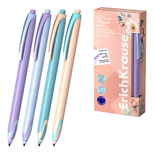 Erichkrause Bloom TipFlow Matic Pastel Boligrafo Retractil - Punta de Bola 0.5mm - Trazo de 0.4mm - Tinta Azul - Cuerpo en Colores Pastel