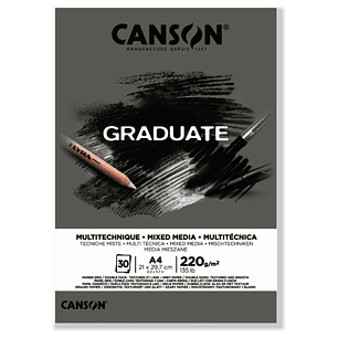 Canson Graduate Mix Media Bloc Encolado de 30 Hojas A4 - 220g - Grano Fino - Color Gris