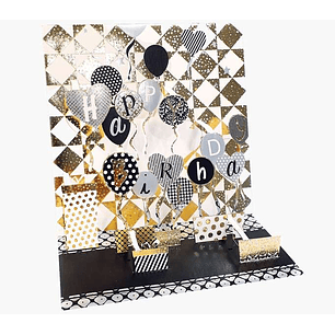 Pictura Tarjeta 3D Pop-Up - 16x16cm - Tematica Globos de Cumpleaños - Embolsada Individualmente - Incluye Sobre Blanco - Papel con Certificacion FSC