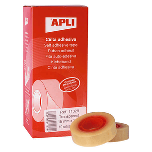 Apli Cinta Adhesiva Transparente 15mm x 33m - Resistente al Agua y a la Intemperie - Facil de Cortar con las Manos - Ideal para Manualidades y Embalaj