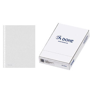 Dohe Caja de 100 Fundas Multitaladro Premium 80 Micras A4 - 16 Perforaciones - Polipropileno Rugoso - Transparentes