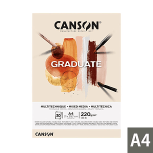 Canson Graduate Mix Media Bloc Encolado de 30 Hojas A4 - 220g - Grano Fino - Color Ocre