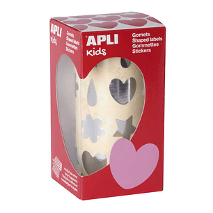 Apli Gomets Formas Surtidas Plata - 720 Gomets por Rollo - Adhesivo Permanente - Facil Separacion
