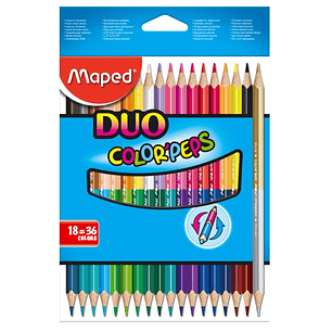 Maped Color´Peps Duo Pack de 18 Lapices Bicolores Triangulares - Doble Punta 2.9mm - Madera Certificada FSC - Colores Surtidos