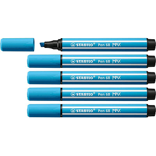Stabilo Pen 68 MAX Rotulador - Punta de Fibra Biselada - Trazo entre 1-5mm aprox. - Tinta a Base de Agua - Color Azul Celeste