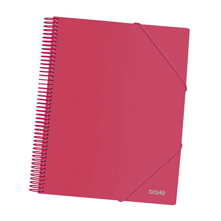 Dohe Carpeta con 30 Fundas Tamaño A4 - Tapa de Polipropileno Opaco 800 Micras - Fundas Transparentes 80 Micras - Espiral de Plastico Color - Gomas Ela 1