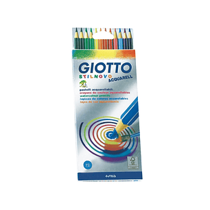Giotto Stilnovo Acqarell Pack de 12 Lapices de Colores Acuarelables - Forma Hexagonal - Mina 3.3mm - Colores Surtidos