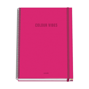 Dohe Colour Vives Cuaderno Espiral A4 100 Hojas Microperforadas Cuadricula 5mm - Tapa Dura Carton Forrado - Cierre de Goma - Bandas de Color - Color R