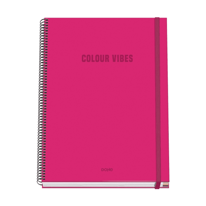 Dohe Colour Vives Cuaderno Espiral A4 100 Hojas Microperforadas Cuadricula 5mm - Tapa Dura Carton Forrado - Cierre de Goma - Bandas de Color - Color R 1