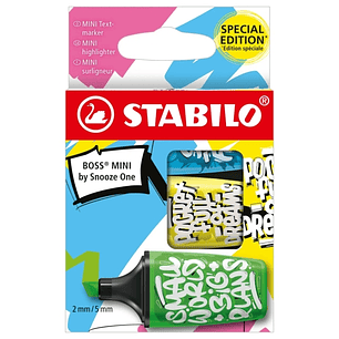 Stabilo Boss Mini by Snooze One Pack de 3 Mini Marcadores Fluorescentes - Trazo entre 2 y 5mm - Tinta con Base de Agua - Antisecado - Colores Surtidos