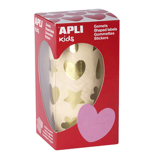 Apli Gomets Oro Formas Surtidas - 720 Gomets por Rollo - Adhesivo Base Agua - Cumple Normas EN-71 y FSC