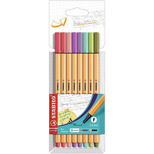 Stabilo Point 88 Pack de 8 Rotuladores de Punta Fina de Fibra - Trazo de 0.4 mm - Tinta con Base de Agua - Colores Surtidos