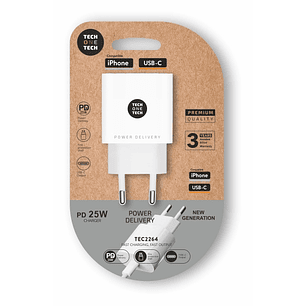 TechOneTech Cargador de Pared USB-C PD 3.0 25W - Ultrarapido