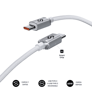 Subblim Cable Optimus USB-C - 60W - Nylon Trenzado - 480Mbps - 1 Metro - Color Blanco