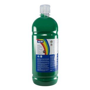 Milan Botella de Tempera 1000ml - Tapon Dosificador - Secado Rapido - Mezclable - Color Verde Oscuro
