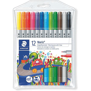 Staedtler Noris 320 Pack de 12 Rotuladores de Doble Punta - Resistente a la Presion - Colores Surtidos