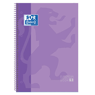 Oxford Europeanbook 1 Cuaderno Espiral Formato A4+ Cuadriculado 5x5mm - 80 Hojas - Banda de Color - Tapa Extradura Brillante - Color Malva