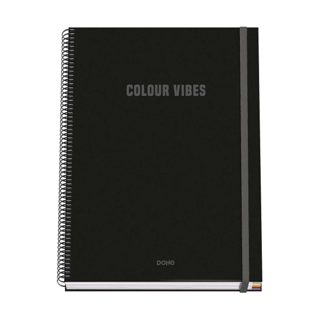 Dohe Colour Vives Cuaderno Espiral A4 100 Hojas Microperforadas Cuadricula 5mm - Tapa Dura Carton Forrado - Cierre de Goma - Bandas de Color - Color N 1