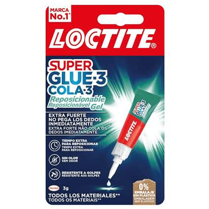 Loctite Superglue-3 Gel Reposicionable 3gr - Adhesivo Instantaneo e Inodoro - Uniones Precisas y Transparentes - Ideal para Superficies Porosas o Vert 1