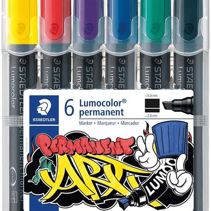 Staedtler Lumocolor 350 Pack de 6 Rotuladores Permanentes - Punta Biselada - Colores Surtidos 1