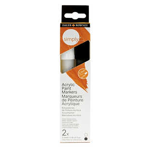 Daler Rowney Simply Pack de 2 Rotuladores Acrilicos - Colores Blanco y Negro