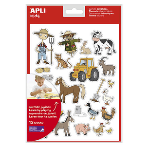 Apli Kids Pack de 276 Gomets Tematicos La Granja - Adhesivo Removible a Base Agua - Libre de Disolventes - Ideal para Escuelas - Divertidas Ilustracio