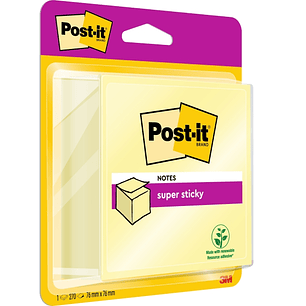 Post-It Super Sticky Cubo de 270 Notas Adhesivas Reposicionables - 76x76mm - 100% PEFC - Color Amarillo Claro