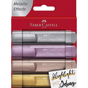 Faber-Castell Textliner 46 Metallic Pack de 4 Marcadores Fluorescentes - Punta Biselada - Trazo entre 1mm y 5mm - Tinta con Base de Agua - Colores Sur