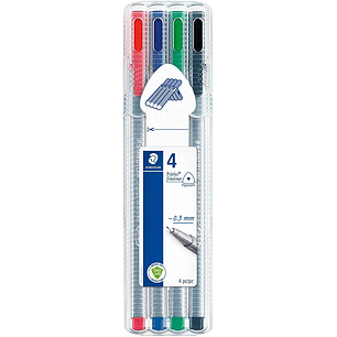 Staedtler Triplus Fineliner 334 Pack de 4 Rotuladores de Punta Fina - Trazo 0.3 mm Aprox - Tinta Base de Agua - Colores Surtidos