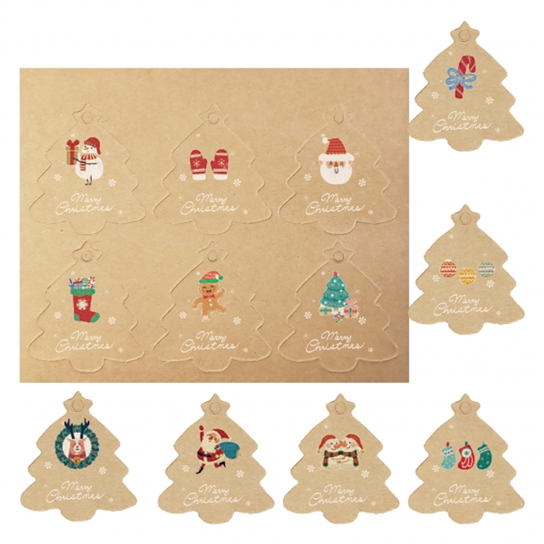 Dohe Navidad Kraft Pack de 48 Etiquetas para Regalos - Diseños Navidad - Tamaño 4,5x5cm - Troqueladas sobre Cartulina - Incluyen Cordon 1