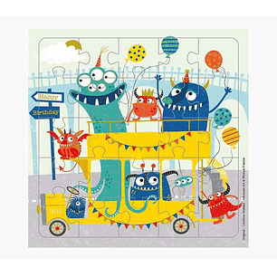 Pictura Tarjeta Puzzle Monstruos de 25 Piezas + Tarjeta Plegada - Troquelado - 15.5x15.5cm - Incluye Sobre Blanco y Envoltorio de Celofan - Papel con 