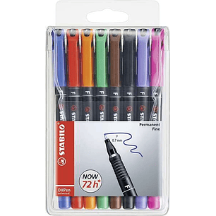 Stabilo OHPen Pack de 8 Rotuladores Permanentes - Punta Fina - Trazo de 0.7mm - Agarre Antideslizante - Tapon Ventilado - Colores Surtidos
