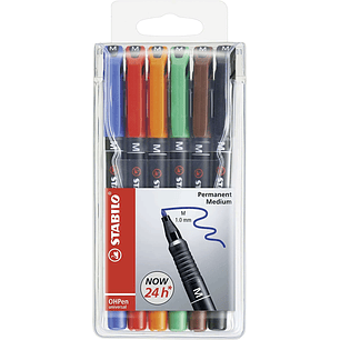 Stabilo OHPen Pack de 6 Rotuladores Permanentes - Punta Media - Trazo de 1mm - Agarre Antideslizante - Tapon Ventilado - Colores Surtidos