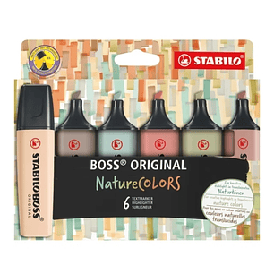 Stabilo Boss Naturecolors Pack de 6 Marcadores - Trazo entre 2 y 5mm - Tinta con Base de Agua - Colores Siena, Beige, Ocre Oscuro, Gris Calido, Verde 