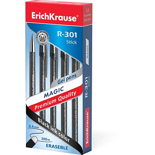 Erichkrause R-301 Magic Gel Boligrafo Borrable - Tinta Gel - Punta de 0.5mm - Trazo de 0.4mm - Cuerpo Semitransparente con Efecto Brillante - Color Ne