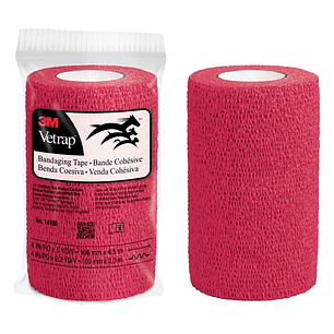 3M Vetrap Venda Cohesiva - 10cm x 4.5m - Flexible - Transpirable - Autoadhesiva - Color Rojo