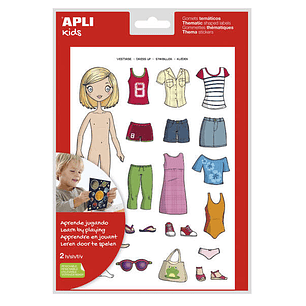 Apli Bolsa de Gomets Tematicos Vestirse Niña - 37 Gomets - Adhesivo Removible - Desarrollados con Educadores - Normas EN-71 y FSC - Adhesivo Base Agua