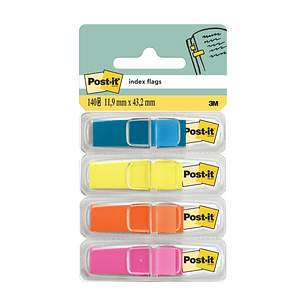 Post-It Index Pack de 4 Dispensadores con 35 Marcadores de Indice Reposicionables - Forma Rectangular - Colores Surtidos