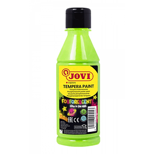 Jovi Tempera Paint Tempera Liquida Fosforescente 250ml - Brilla en la Oscuridad - Secado Rapido - Excelente Adherencia - Lista para Usar - Color Verde