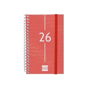 Finocam Year Agenda de Espiral - Anual 2026 - Tapa Ligera - Formato E3 - 85x14x127mm - Semana Vista Horizontal - Color Rojo