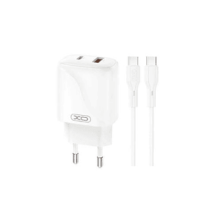 XO L158 Cargador de Corriente 20W - USB-A y USB-C - Alto Rendimiento - Incluye Cable USB-C - Color Blanco