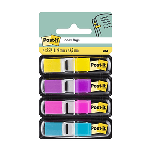 Post-It Index Pack de 4 Dispensadores con 35 Marcadores de Indice Reposicionables - Forma Rectangular - Colores Surtidos