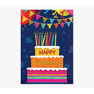 Pictura Tarjeta Zig-Zag - 15x22cm - Tematica Tarta de Cumpleaños - Triptica sin Envoltorio - Incluye Sobre Blanco - Papel con Certificacion FSC