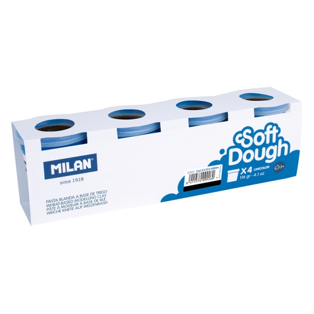Milan Soft Dough Pack de 4 Botes de Pasta Blanda - 100% Vegetal - Moldeable - Sin Residuos - Colores Mezclables - 116g por Unidad - Color Negro 1